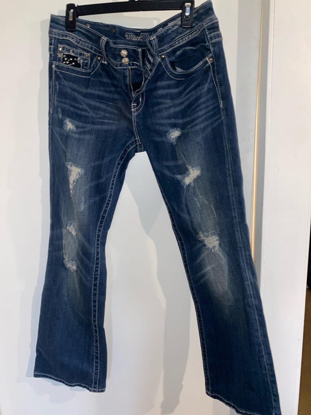 Miss Me Boot Cut Distressed Dark Blue Jeans